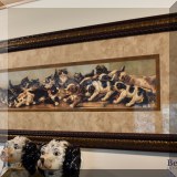 A23. ”The Tug of War” framed puppies and kittens print. Frame: 16” x 34”